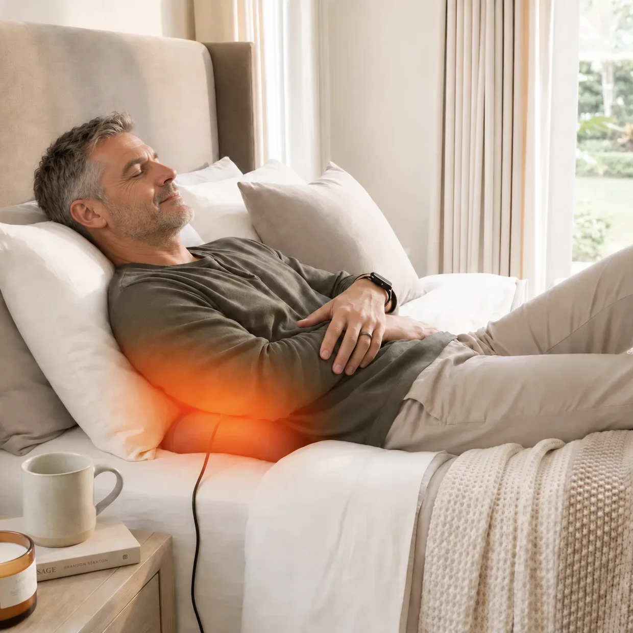 Entspannter Mann mit dem CuroSleep Rückenmassagegerät