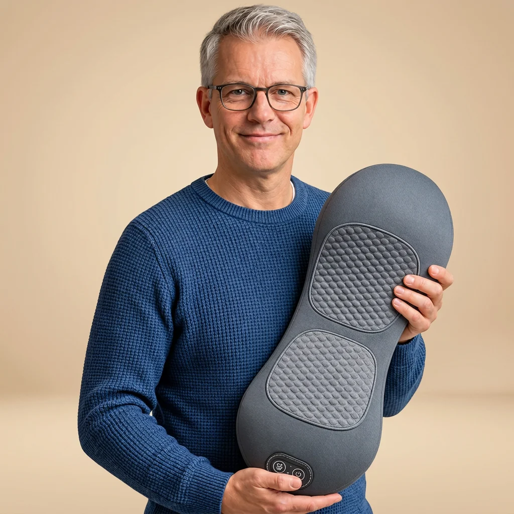 Mann hält das CuroSleep Rückenmassagegerät